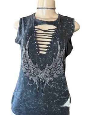Vintage Vance Bikerwear Gray & Blue Tank.